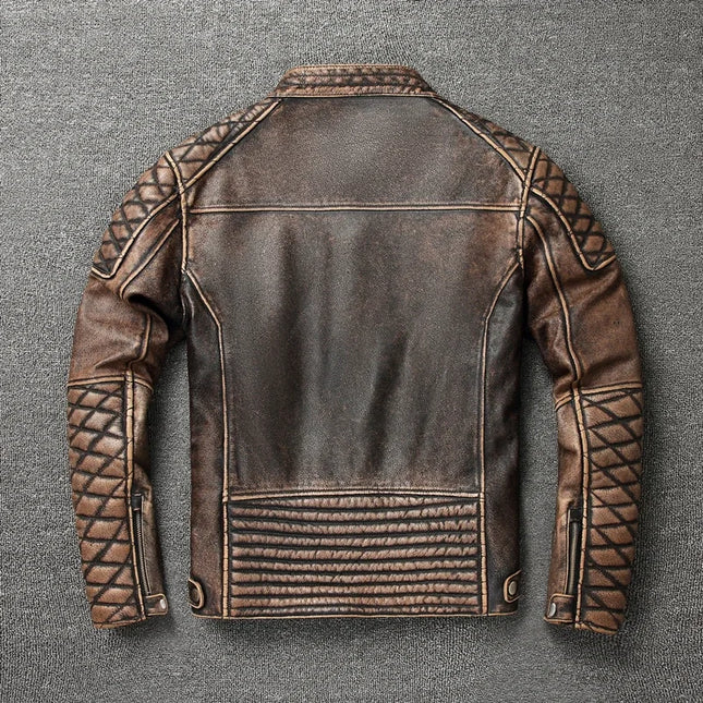 Mens Vintage Cowhide Motorcycle Jacket Stand Collar Biker by zapcart