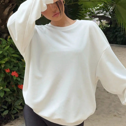 Women White Soft Cotton Stretch Pullover Sweatshirt Casual by zapcart