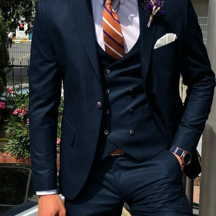 CN Jiangsu Dark Blue 3 Piece Slim Fit Suit For Men Groom by zapcart