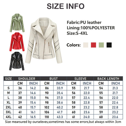 Red PU Faux Leather Jacket Women Weatherproof Biker Style by zapcart
