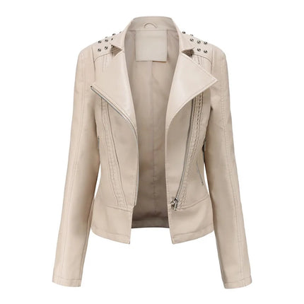 Trendy Faux PU Leather Jacket Women Slim Fit Zipper Pockets by zapcart