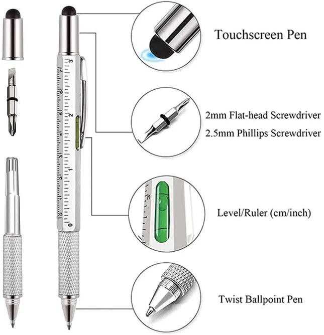 7 in1 Multifunction Ballpoint Pen With Modern Handheld Tool Measure Technical Ruler Screwdriver Touch Screen Stylus Spirit Level by zapcart