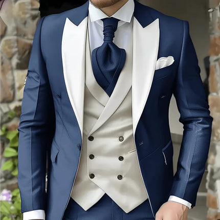 CN Jiangsu Men Slim Fit Wedding Three Piece Suit Peak Lapel by zapcart