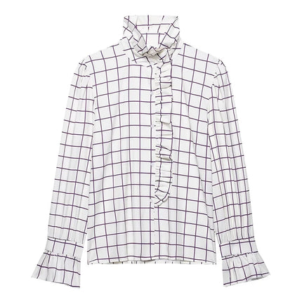 Ruffled Blouse Women Casual Striped Chiffon Purple by zapcart