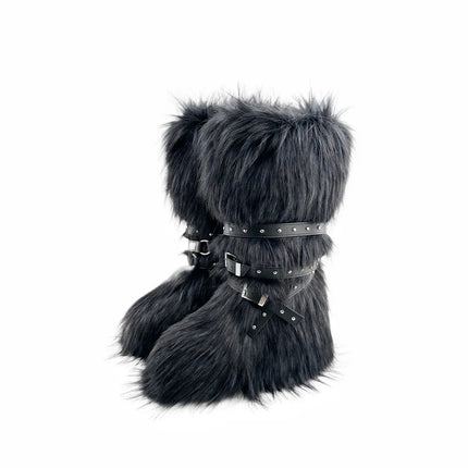 Faux Fur Knee High Boots Height Boost Warm Slip On Women by zapcart