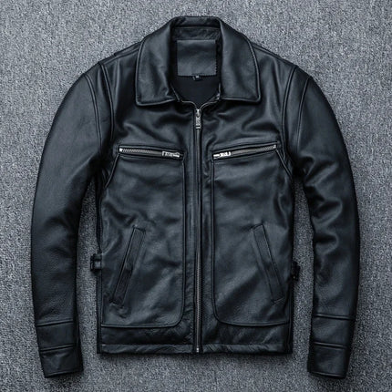 Men's Genuine Cowhide Leather Jacket Vintage Motorcycle by zapcart