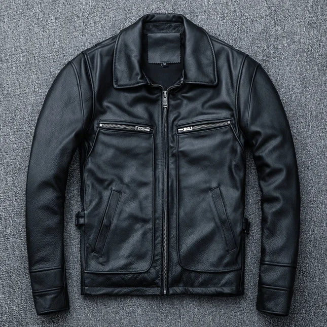 Men's Genuine Cowhide Leather Jacket Vintage Motorcycle by zapcart