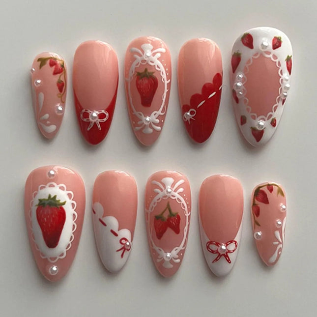 Sweet Letter Press On Nails For Girls Almond Shape Bowknots by zapcart