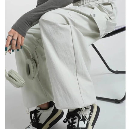 Women Quick Dry Work Pants Patchwork Ice Silk Wide Leg by zapcart