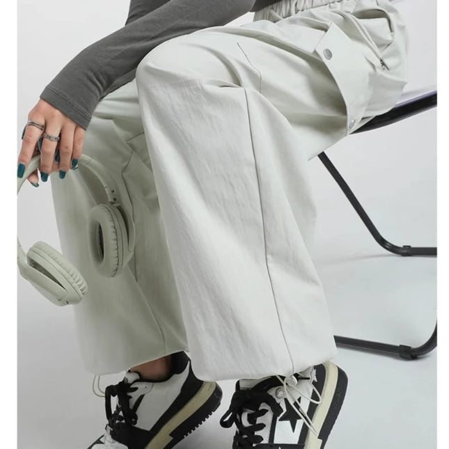 Women Quick Dry Work Pants Patchwork Ice Silk Wide Leg by zapcart