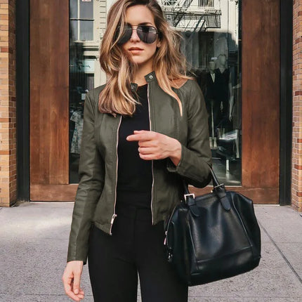 Chic Lady Slim Fit Faux Leather Jacket Women Moto Biker PU by zapcart