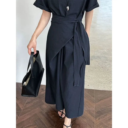 Cross Tie Short Sleeve Tee Dress Slimming Ladies Everyday by zapcart
