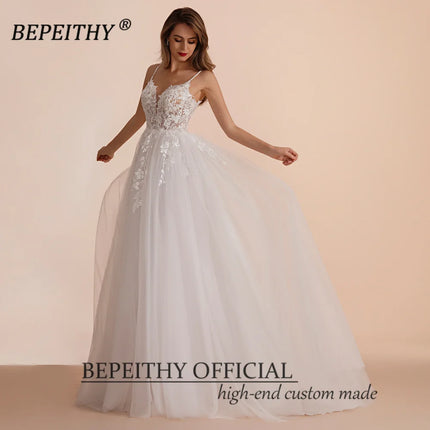 BEPEITHY Boho Ivory Lace A Line Wedding Dress for Bride by zapcart