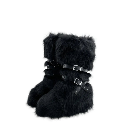 Faux Fur Knee High Boots Height Boost Warm Slip On Women by zapcart