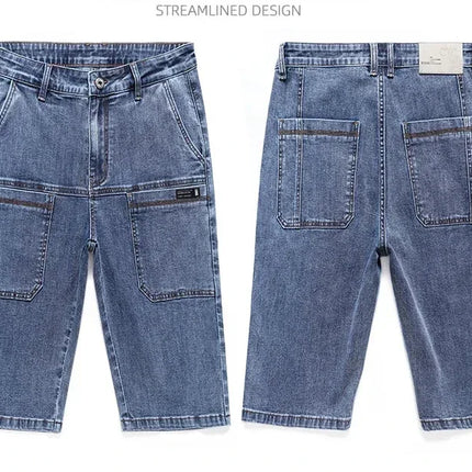 AHUDNUCN Summer Multi Pocket Denim Shorts For Men Straight by zapcart