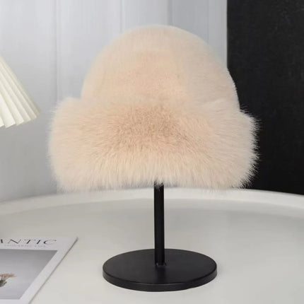 Zapcart Fluffy Fur Bucket Hat For Women Warm Winter Cap