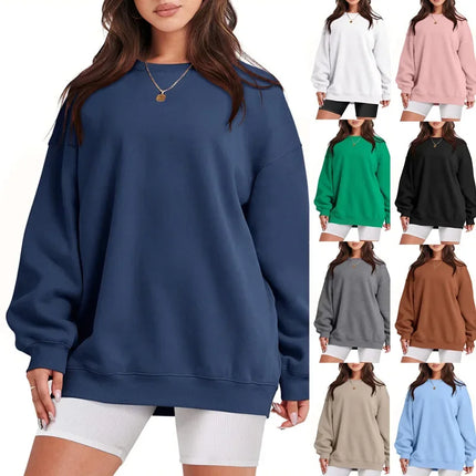 Women Fleece Lined Sweatshirt Cozy Warm Loose Fit Crew Neck by zapcart