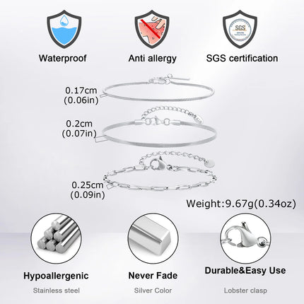 Men's Thin Chain Bracelet,Never Fade Stainless Steel Adjustable Wristband,Minimalist Hip Hop Jewelry Gift by zapcart