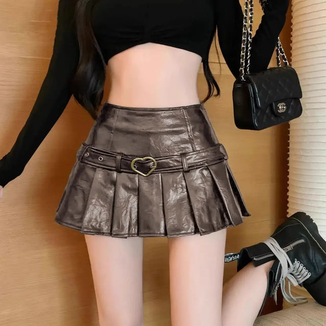 Vintage Slimming High-Waisted PU Leather Mini Dress Women by zapcart
