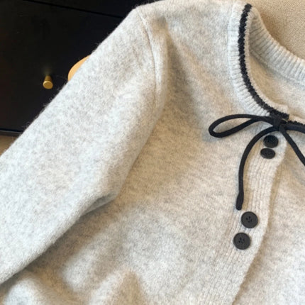 Women's Lace Up Bow Cardigan Sweater Single Breasted CN by zapcart