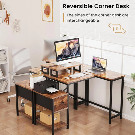General L Shaped Corner Desk With Drawer And Monitor Stand by zapcart