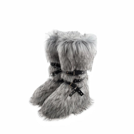 Faux Fur Knee High Boots Height Boost Warm Slip On Women by zapcart