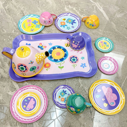Princess Tea Set For Little Girls Metal Pretend Play Gift by zapcart