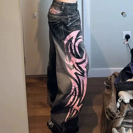 Cyber Y2K Streetwear Graphic Baggy Ripped Jeans For Women by zapcart