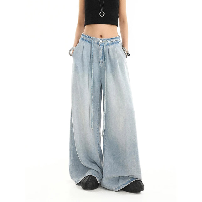Harajuku Women Drape Wide Leg Jeans Elastic Comfort Summer by zapcart
