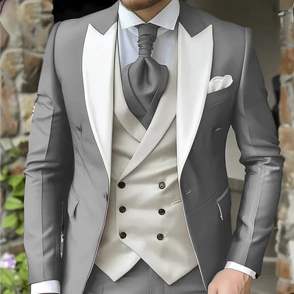 CN Jiangsu Men Slim Fit Wedding Three Piece Suit Peak Lapel by zapcart