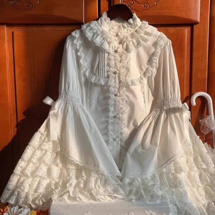 Japanese Kawaii Lolita Flare Sleeve Patchwork Women Blouse by zapcart