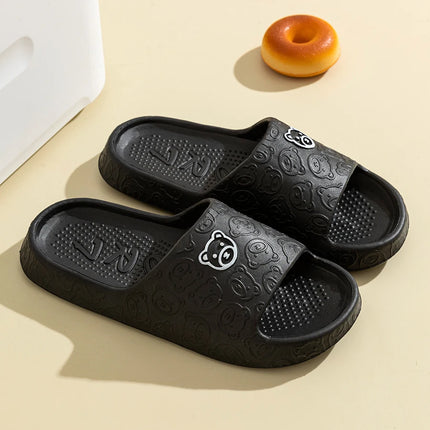 Mens Slippers Little Bear Print Non Slip Indoor Comfort Dorm