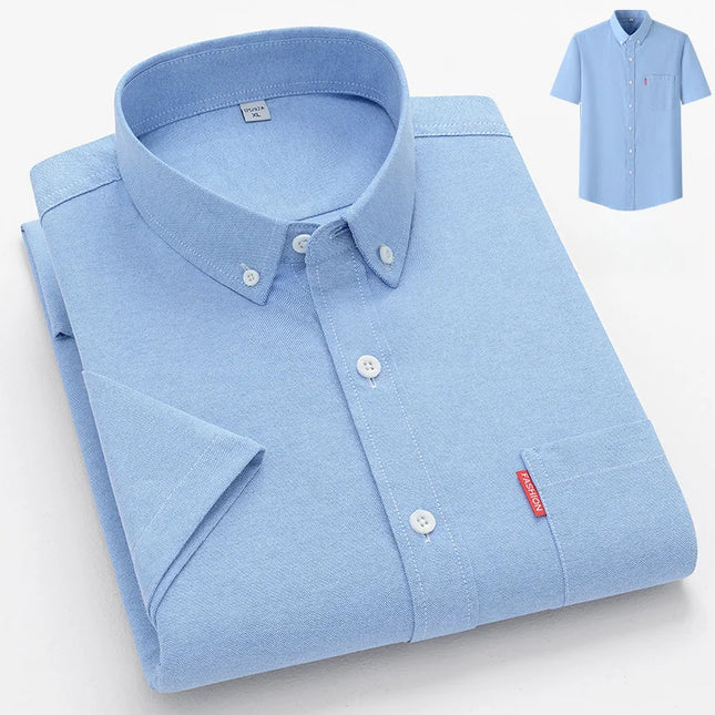 Faboten Men's Oxford Short Sleeve Shirt Slim Fit Cotton by zapcart