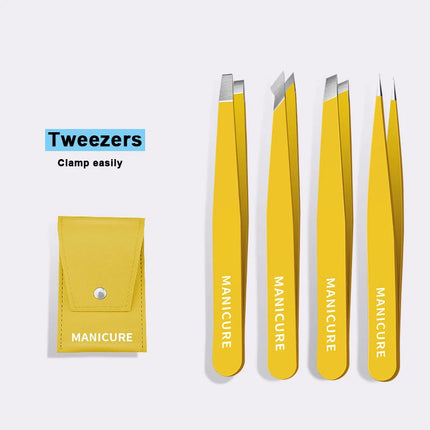 4Pcs Eyebrow Tweezers Set Stainless Steel Slanted For Women by zapcart