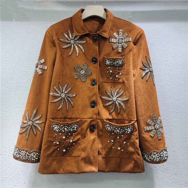 WTHT Womens Rivet Flower Jacket Loose Chic Spring Coat by zapcart