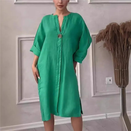 Lightweight O Neck Button Dress For Women Casual Chic Summer by zapcart