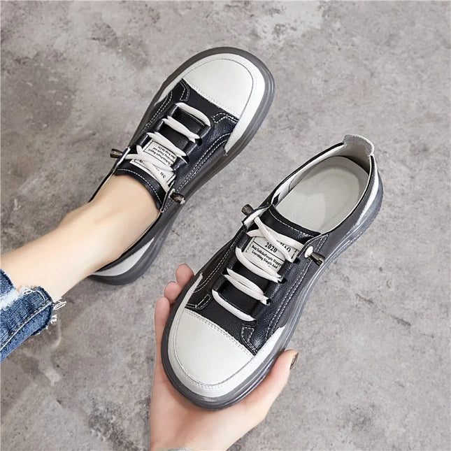 Women's Genuine Leather Flat Sneakers All Day Comfort by zapcart