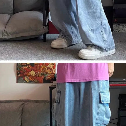 CN Baggy Jeans Men Oversize Cargo Denim Streetwear Hip Hop by zapcart