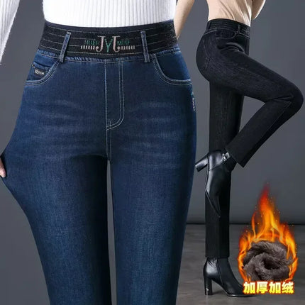 Winter Plus Velvet Stretch Jeans For Women Warm High Waist by zapcart