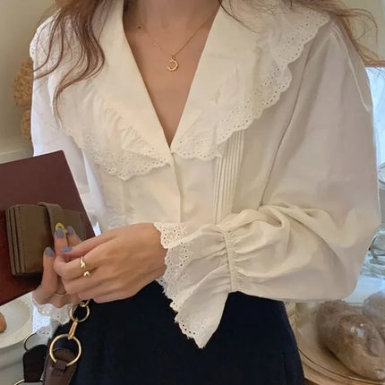 Women Blouse Cotton Lightweight Casual Vintage Long Sleeve by zapcart