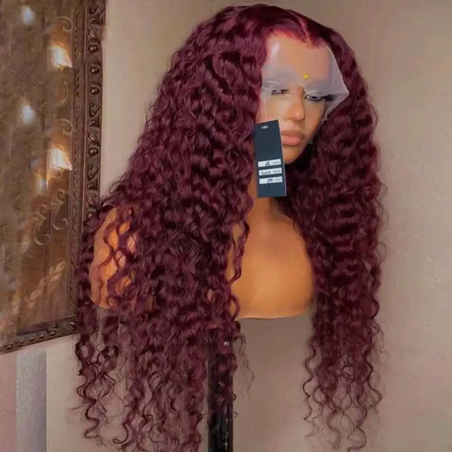 Deep Wave Lace Frontal Wig 13x4 Burgundy 99J for Black Women by zapcart
