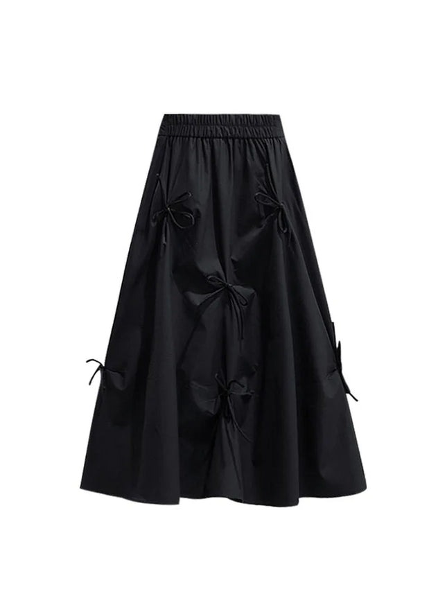 Harajuku Pleated High Waist Midi Skirt Women Lace Up Bow by zapcart