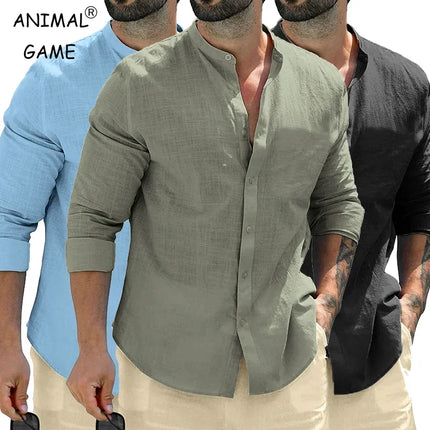 Animal Game Mens Cotton Long Sleeve Shirt Breathable White by zapcart