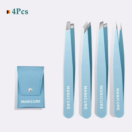 4Pcs Eyebrow Tweezers Set Stainless Steel Slanted For Women by zapcart