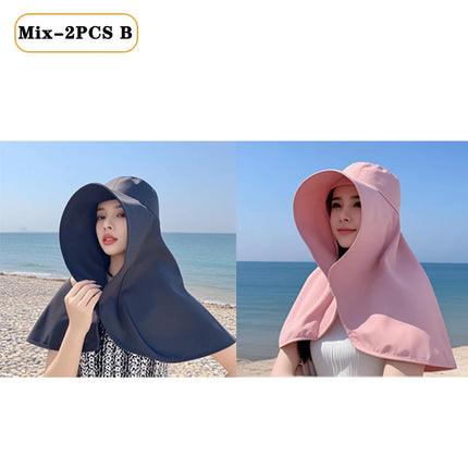 1/2/3PCS Summer Women's Sun Protection Sunshade UV Protection Hat Large Brim Face Covering Hat Face Mask Neck Protection Hat by zapcart