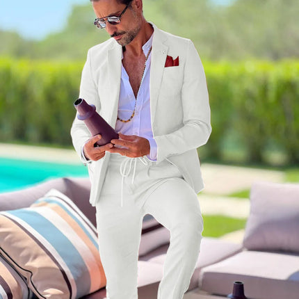 CN Jiangsu Linen Slim Fit Mens Suit Two Piece Wedding Groom by zapcart