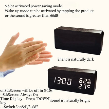 NieNeinChoice Voice Control Wood Digital Alarm Clock Bedroom by zapcart