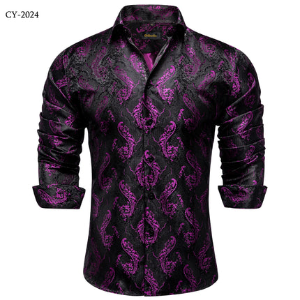 HenanChoice Mens Jacquard Paisley Shirt Long Sleeve Luxury by zapcart