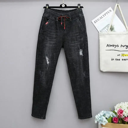 Plus Size Jeans For Women Elastic High Waist Baggy Comfort by zapcart