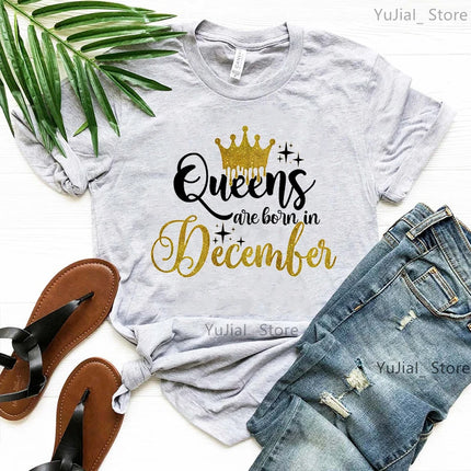 Queen Are Born In January To December Bold Graphic Tee Women by zapcart